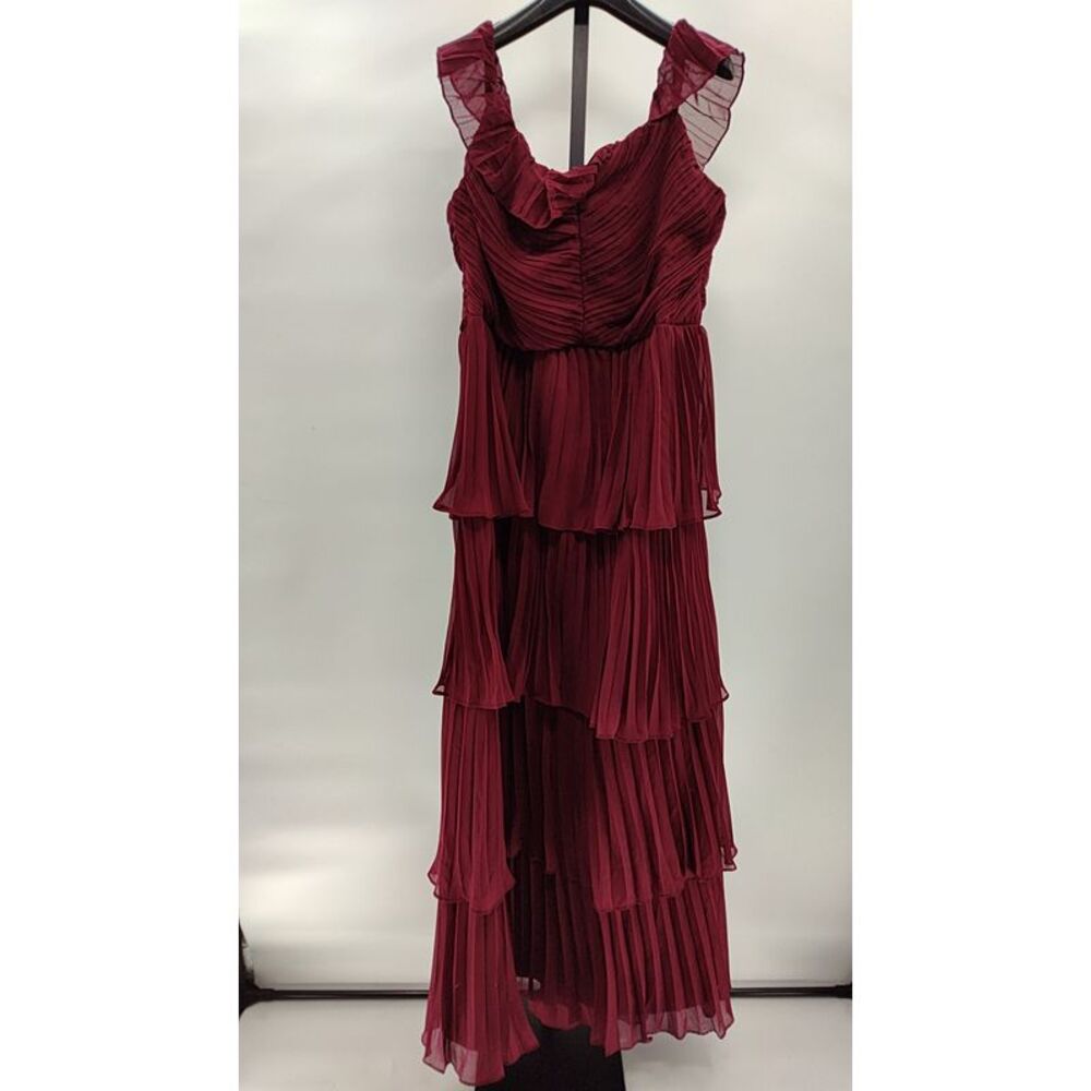 Lulu's Off-Shoulder Tiered Pleated Maxi Dress in Wine - Picture 2 of 3